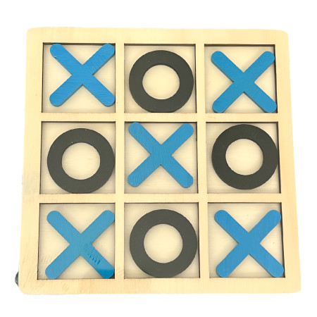 Jucarie Montessori Tic Tac Toe, Cyrax, Educativa, Interactiva, din lemn, X si O, 9 Piese, 14.3x14.3 cm, Albastru Negru