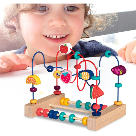 Jucarie din Lemn Montessori, Cyrax, Labirint Motricitate cu Abac si Animalute, Rollercoaster pentru Copii, Educativ, Dezvoltarea Abilitatilor Motorii, Numaratoare, 22x17x15 cm, Multicolor