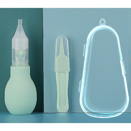 Set Aspirator Nazal pentru Copii, Cyrax, Manual, Anti-Reflux, cu Pompita, Usor de Curatat, Varf din Silicon, 11.2x4cm, Verde