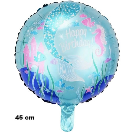 Balon din Folie Metalizata, Cyrax, Mini Figurina Rotunda, Model Caluti de Mare, Happy Birthday, Tematica Aniversare, 45 cm, Ambalaj Individual, Pai Inclus, Umflare cu Aer sau Heliu, Multicolor
