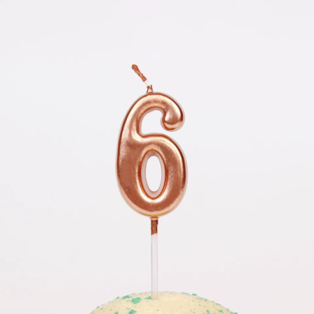 Lumanare de Tort, Cyrax, Model Cifra 6, Party, 4.5 x 2.5 cm, din Parafina, Rose Gold