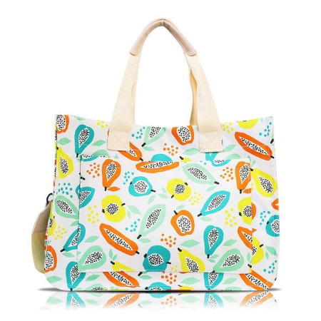 Geanta de Mana/Umar, Multifunctionala,  Inchidere cu Capsa, Imprimeu Fructe, Material Textil, 33.5 x 25 x 14.5 cm, Multicolor