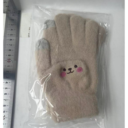 Manusi Dama,  Model Fata Zambitoare, Functie Touchscreen (ecran tactil), Material Lana Brodata, Manseta Elastica, Interior Pufos, Marime Universala, Bej