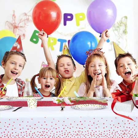 Fata de Masa, Cyrax, din PEVA, Imprimeu Buline, 137 x 274 cm, Impermeabila, Fara Pete, Curatare Rapida, Rosu