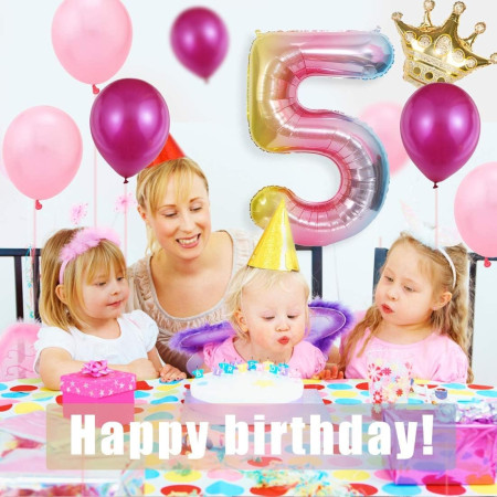 Balon din Folie Metalizata Gradient Cyrax, Figurina Cifra, Tema Aniversare 100 cm, Ambalaj Individual, Pai inclus, Umflare cu Aer sau Heliu, Multicolor, Cifra 5