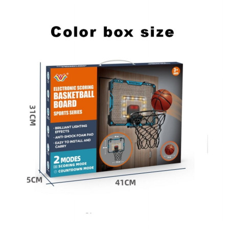 Cos de Baschet pentru Copii, Cyrax, cu Tablou de Bord Electronic, Minge, Pompa, 2 Moduri, Interior/Exterior, Inel Metalic si Rabatabil cu Arc, Luminos, 41x31x5 cm, Multicolor