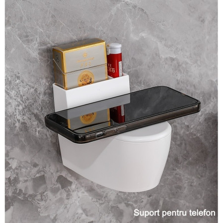 Scrumiera creativa  Forma de Toaleta, Capac Argintiu, Material ABS si Otel Inoxidabil, 12.5 x 9.8 x 8.4 cm, Fixare prin Lipire sau De Sine Statator, pentru Baie, Camera, Bucatarie, Balcon, Argintiu