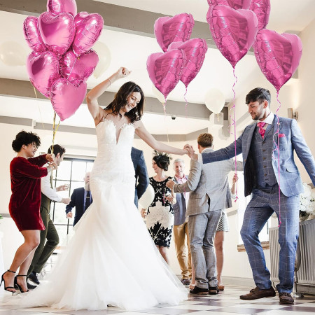 Set 3 Baloane din Folie Metalizata, Cyrax, Figurina Inima, Tema Ziua Indragostitilor, 45 cm, Ambalaj Individual, Pai Inclus, Umflare cu Aer sau Heliu, Roz