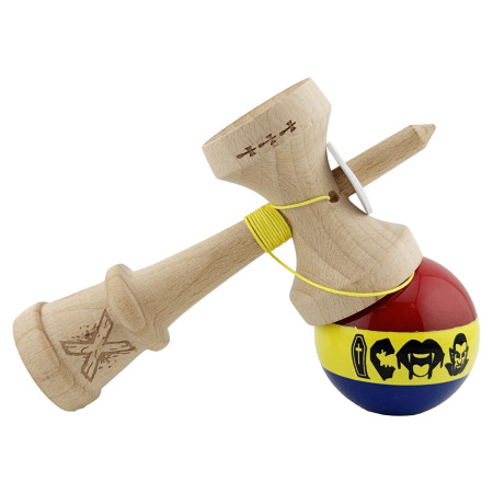 Kendama X Originala, Profesionala, Cyrax, Tricolor Edition Vampir Dracula, Super Sticky cu Cupe Mari KING SIZE V3, Rulment Metalic si Gaura in Baza, din Lemn 18 cm, Ata 62/65 cm, Multicolor