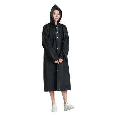 Pelerina de Ploaie,  pentru Adulti 150-180 cm, din EVA, Impermeabila, Rezistenta la Vant, Inchidere cu Capse, 140 g, Negru