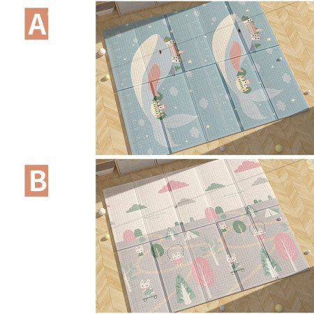 Covoras pentru Copii, Cyrax, cu 2 Fete, Model Balene/Iepurasi, din XPE+PE, Impermeabil, Antiderapant, Protectie Termica, +3 Luni, Pliabil, 180 x 200 x 1.5 cm, Multicolor