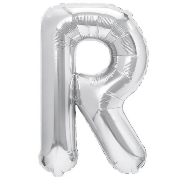 Balon Folie Metalizata Litera R, Cyrax, 40 cm, Umflati cu Heliu sau Aer, Ambalaj Individual, Pai inclus, Argintiu