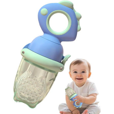 Suzeta pentru Fructe, Cyrax, pentru Bebelusi, din Silicon Alimentar, +4 Luni, 2 mm Grosime Gauri Tetina, 12.4 x 5.1 x 4.7 cm, Albastru