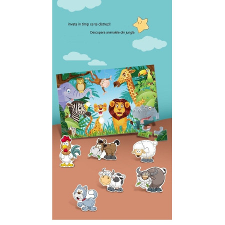 Cyrax Puzzle pentru copii, jungla cu animale, 48 de piese