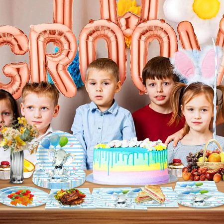 Set 10 Pahare, Cyrax, Imprimeu Elefant, din Carton, 7.5 x 8.5 cm, Albastru