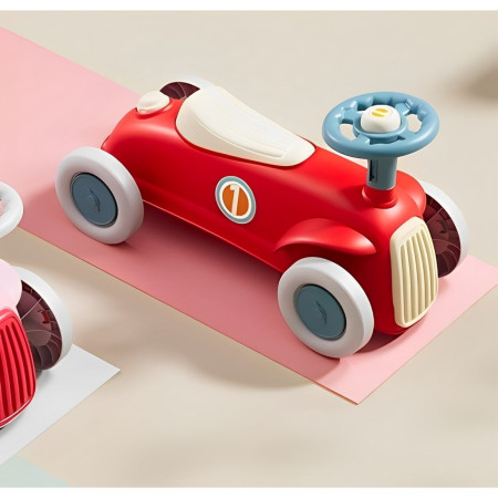 Masinuta Ride-On Cyrax, cu Sistem Anti-Rasturnare, Claxon pe Volan, 1-6 Ani, 60 x 28 x 34 cm, Rosu-Crem