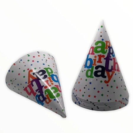 Set 6 Coifuri, Cyrax, Petrecere Copii, din Carton, 20 x 13.5 cm, Model 2 Happy Birthday, Multicolor