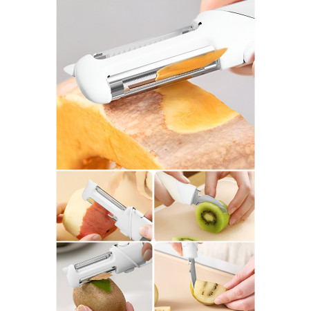 Cutit de Fructe Multifunctional, Cyrax, Razatoare, Curatator Fructe-Legume, Deschizator de Sticle, 18.1x3.8x2cm, Alb