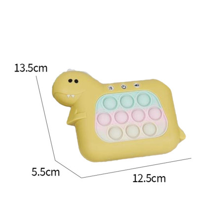 Jucarie Interactiva Pop It Whack A Mole, Cyrax, Tip Consola, Anti-Stres, 4 Moduri de Joc, din ABS si Silicon, +3 Ani, Model Dinozaur, Galben