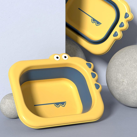 Lavoar Pliabil, Cyrax, pentru Copii, din PP/TPE, Portabil, Model Crocodil, 30x24.5x9 cm, Galben/Albastru