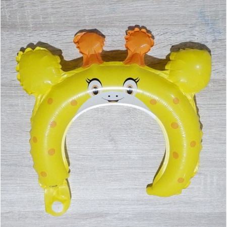 Balon din Folie Metalizata, Cyrax, Tip Coronita cu Urechi, Model Girafa, Ambalaj Individual, Pai Inclus, Umflare cu Aer sau Heliu, 28 x 31 cm, Galben