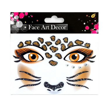 Sticker Temporar pentru Fata, Cyrax, pentru Machiaj, Face Art, Halloween, Teatru, Model Leopard, Maro