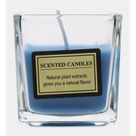 Lumanare Parfumata,  Model Pahar Transparent, cu Ulei Esential, 4.8 x 5.4 x 5.5 cm, Aroma de Frezie, Albastru