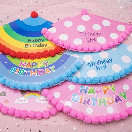 Set 6 Coifuri Birthday Boy, Cyrax, pentru Petrecere, Tematica Aniversare, Model cu Buline, Albastru