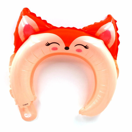Balon din Folie Metalizata, Cyrax, Tip Coronita cu Urechi, Model Vulpe, Ambalaj Individual, Pai Inclus, Umflare cu Aer sau Heliu, 27 x 29 cm, Rosu