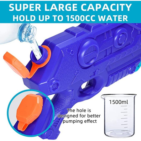 Pistol cu Apa pentru Copii, Rezervor de 1500 ml, Maner de transport, Pentru Piscina/Plaja, Cyrax, 3 ani+, Bleumarin, Lungime 44 cm