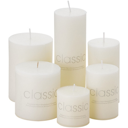 Lumanare Decorativa,  din Parafina, Cilindrica, Fara Fum si Fara Parfum, 7 x 7 cm, 260 g, Ardere 36h, Ivory Alb