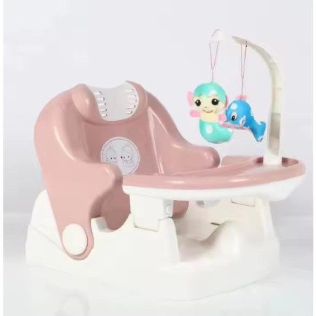 Scaun pentru Copii 2 in 1, Cyrax, pentru Servit Masa si pentru Baie, Multifunctional, Pliabil, Portabil, din Plastic, Spatar Reglabil, 58 x 39 cm, Roz