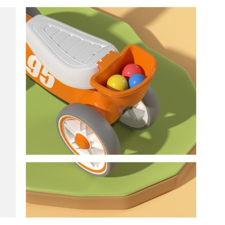 Bicicleta fara pedale pentru copii Cyrax, cu lumini si muzica, 4 roti, varsta 1-3 ani, material PP, 63 x24 x41 cm, portocaliu