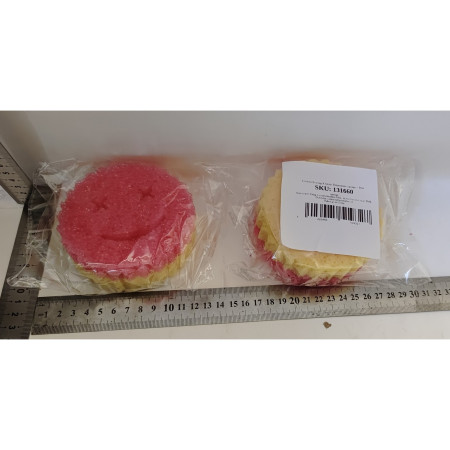 Burete de Vase, Cyrax, Rotund, din Burete PU, Model Smiley Face, Doua Fete, 10 x 4 cm, Roz/Galben