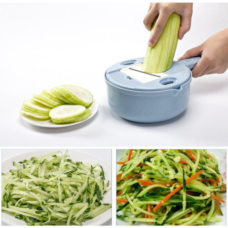 Razatoare multifunctionala Cyrax pentru legume, fructe, branzeturi, 10 piese, 27.6x8 cm, albastru