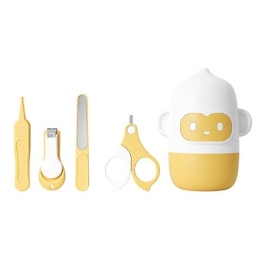 Set 4 Piese Ingrijire Unghii Bebelusi, Cyrax, din ABS+Otel Inoxidabil, Cutie de Depozitare Tip Maimuta, de la 0 Luni, Galben