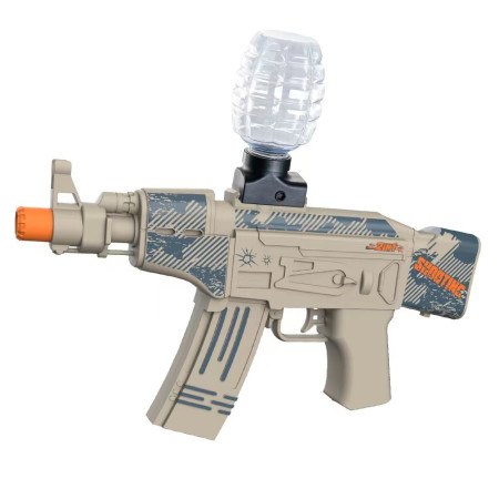 Mitraliera de jucarie electrica Cyrax cu bile de hidrogen de gel, gun bluster, tragere in rafala, varsta peste 6 ani, ochelari de protectie,  5000 de bile incluse, cablu de incarcare, 28x31 cm, AK47, crem