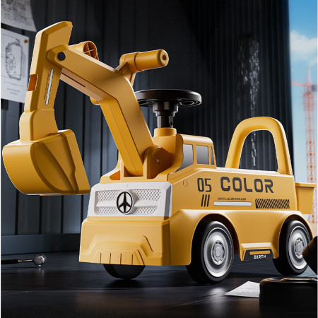 Excavator Manual pentru copii, Cyrax, 3 ani, Sport, Claxon, Cutie Depozitare, Lumini, Scaun, 62x26x47 cm, Galben