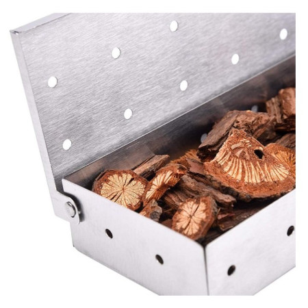 Cutie de afumator pentru gratar Cyrax, Inox, 9.6x4.4x22.2 cm, Argintiu