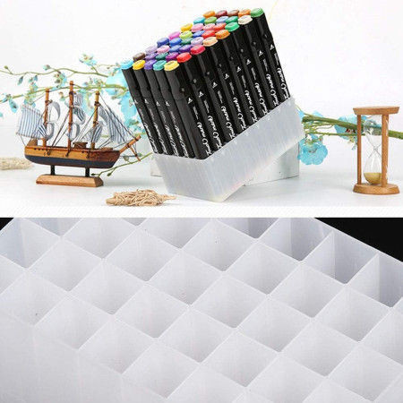 Suport De Depozitare, Cyrax, pentru Markere, Suport Pentru Stilouri, Cutie De Depozitare pentru Birou, Multi-Functionala, 80 Spatii, Alb/Negru