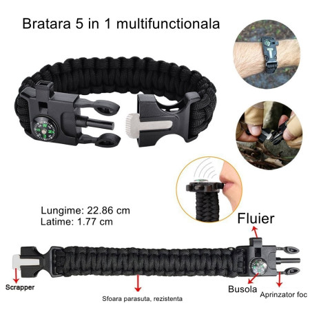 Kit supravietuire multifunctional  Instrumente profesionale, Agatatoare ghiozdan, pentru Camping, Drumetii, Aventuri in aer liber, negru