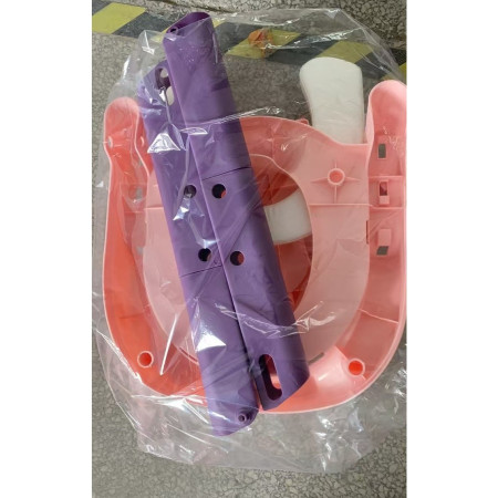 Reductor si Scaunel Inaltator WC, Cyrax, pentru Copii 1 - 7 Ani, 2 Trepte Reglabile, Pliabil, Colac Moale, cu Spatar si Manere, Inaltime 54/58 cm x 39.5 x 35 cm, din Plastic+PVC, Roz/Mov