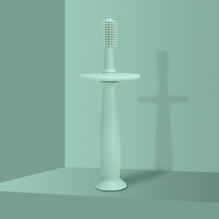 Periuta de Dinti din Silicon pentru Bebelusi, Cyrax, fara BPA, 360 Grade, Bariera Anti-Inghitire, Maner Ergonomic, 12.5 x 15 cm, Turcoaz