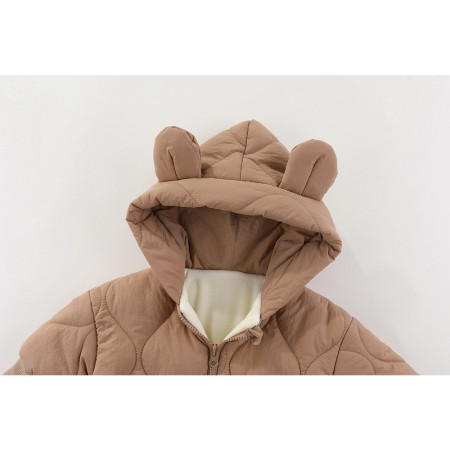 Combinezon de Iarna, Cyrax, pentru Bebelusi, din Bumbac, cu Urechi, Mansete Elastice, Unisex, 73 cm, Maro