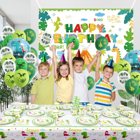 Set 16 Accesorii de Masa, Cyrax, Colectia Dino Park, 136 Piese, din Carton/Plastic/Hartie, Multicolor