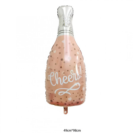 Balon din Folie Metalizata, Cyrax, Figurine, Model Sticla de Sampanie, 49x98 cm, Ambalaj Individual, Pai Inclus, Umflare cu Aer sau Heliu, Roz