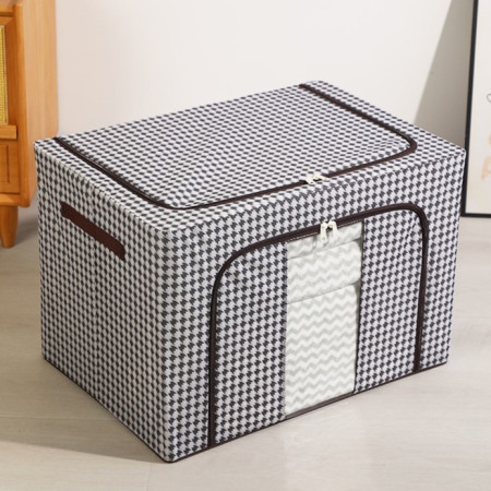 Cutie de Depozitare Pliabila,  Cu fermoar Bidirectional, 100 L, Textil, 60x42x40 cm, Cadru Metalic, o Fereastra, Suport Baza Stabil din Plastic, Design Zebra, Alb Negru
