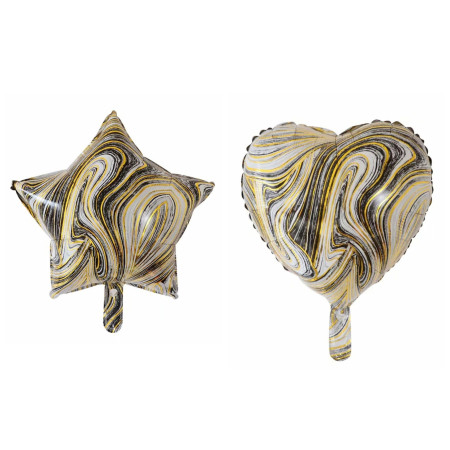 Set 2 Baloane din Folie Metalizata, Cyrax, Figurine Inima si Stea, Model Marmura, 45 cm, Ambalaj Individual, Pai Inclus, Umflare cu Aer sau Heliu, Bej