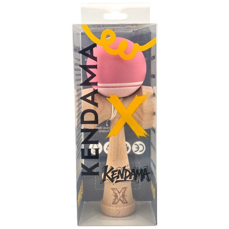 Kendama X Originala, Profesionala, Cyrax, din Lemn, Rubber Grip, 18 cm, Roz/Alb