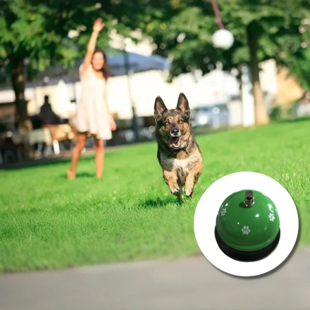 Clopotel Metalic Multifunctional,  Verde cu Imprimeu Labuta Alba, 7.5x7.5x6.5 cm, Dresaj, Receptie, Restaurante